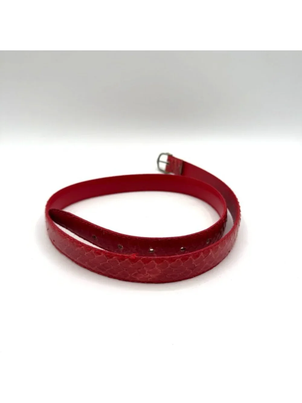 Vintage Red Genuine Snakeskin Skinny Belt Size Small